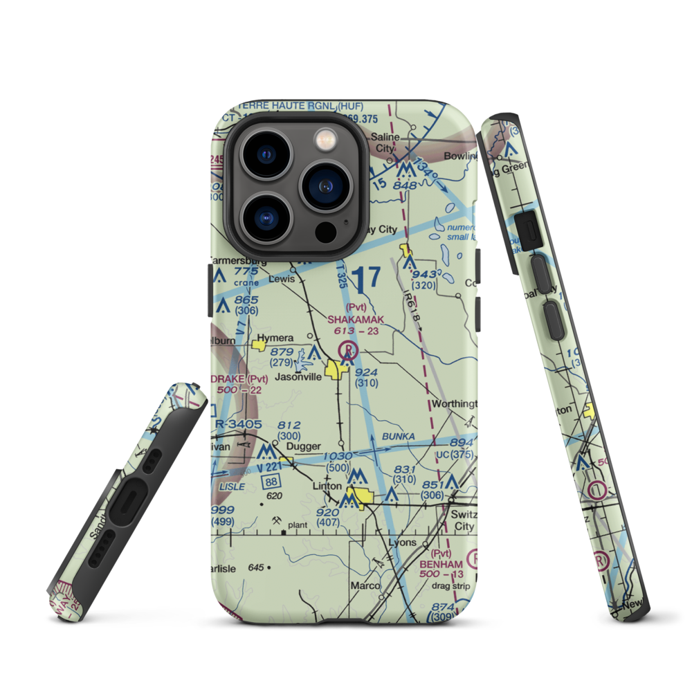 Shakamak Airport (IN08) VFR Sectional  Tough iPhone Case iPhone 13 Pro model shown