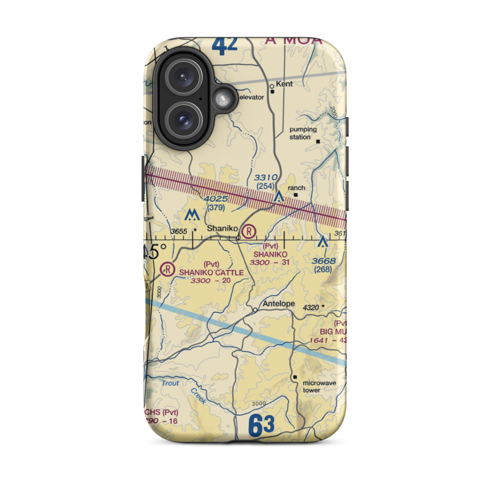 Shaniko Ranch Airport (9OR1) VFR Sectional  Tough iPhone Case iPhone 16 Plus model shown