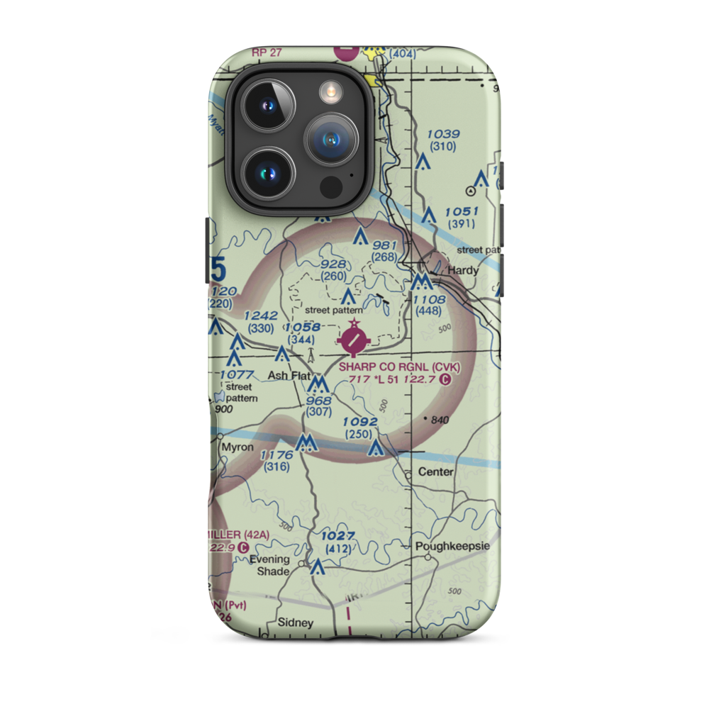 Sharp County Regional Airport (CVK) VFR Sectional  Tough iPhone Case iPhone 16 Pro Max model shown
