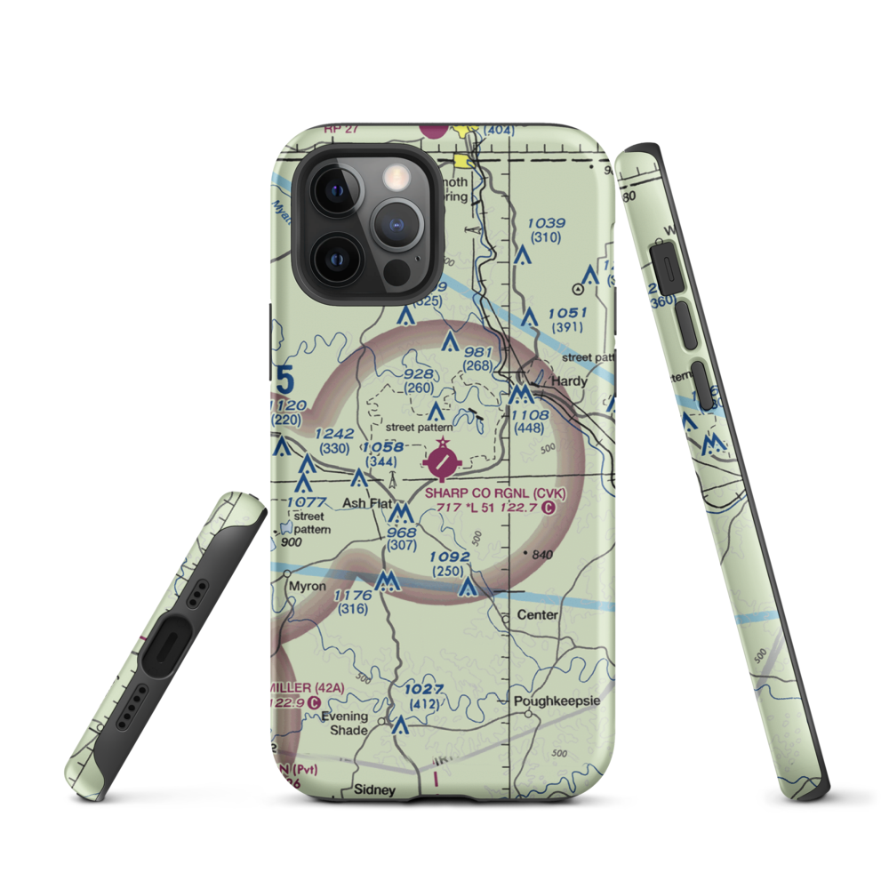 Sharp County Regional Airport (CVK) VFR Sectional  Tough iPhone Case iPhone 12 Pro model shown