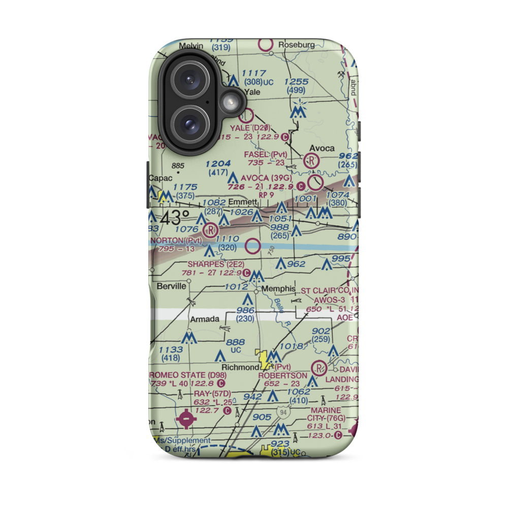Sharpe's Strip (2E2) VFR Sectional  Tough iPhone Case iPhone 16 Plus model shown