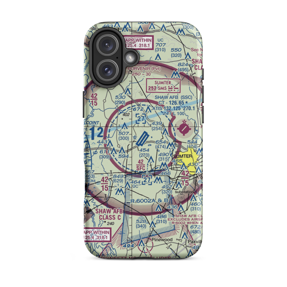 Shaw Air Force Base (SSC) VFR Sectional  Tough iPhone Case iPhone 16 Plus model shown