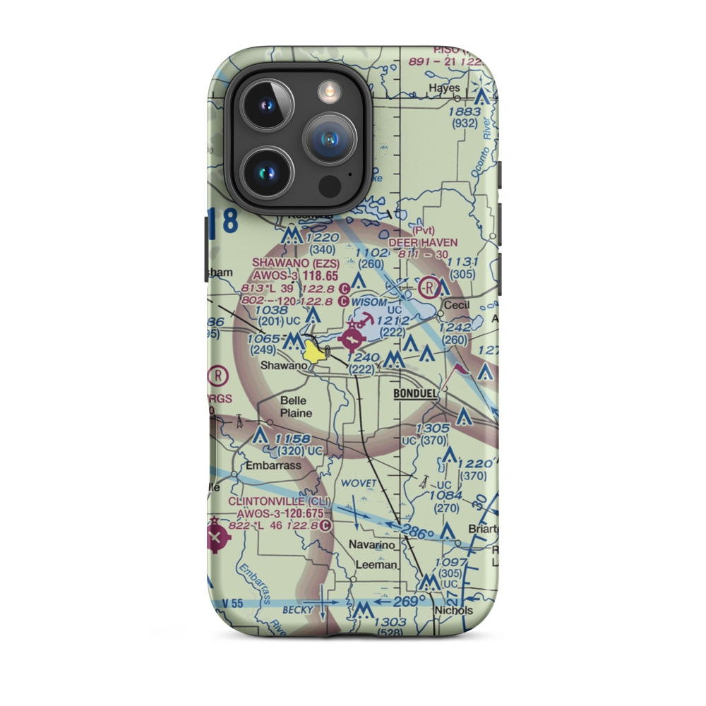 Shawano Municipal Airport (EZS) VFR Sectional  Tough iPhone Case iPhone 16 Pro Max model shown