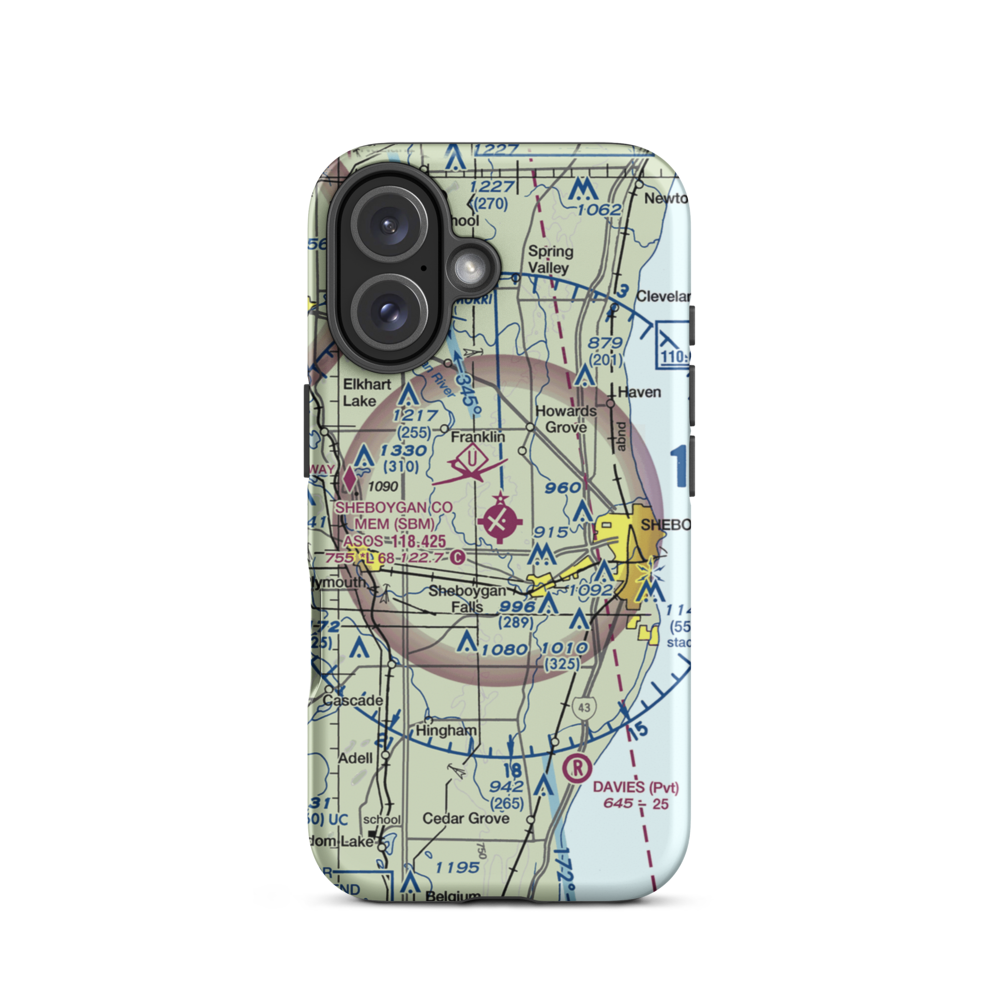 Sheboygan County Memorial Airport (SBM) VFR Sectional  Tough iPhone Case iPhone 16 model shown