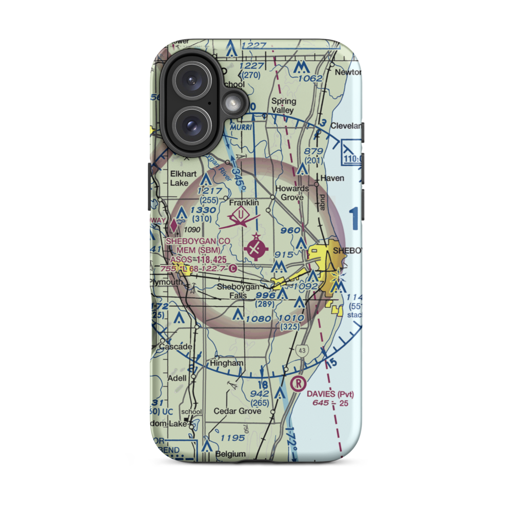 Sheboygan County Memorial Airport (SBM) VFR Sectional  Tough iPhone Case iPhone 16 Plus model shown