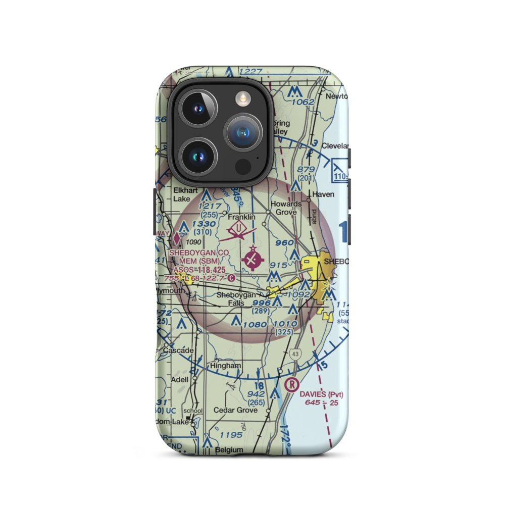 Sheboygan County Memorial Airport (SBM) VFR Sectional  Tough iPhone Case iPhone 16 Pro model shown