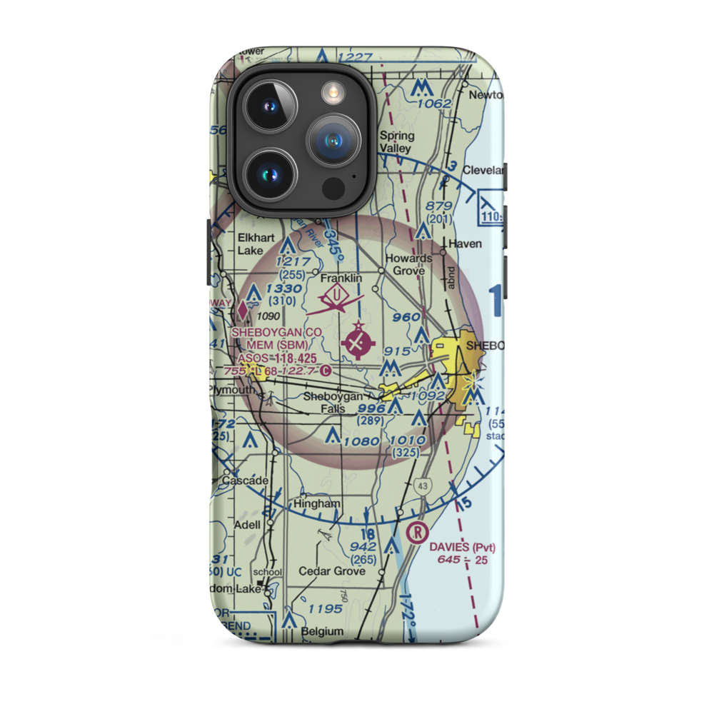 Sheboygan County Memorial Airport (SBM) VFR Sectional  Tough iPhone Case iPhone 16 Pro Max model shown