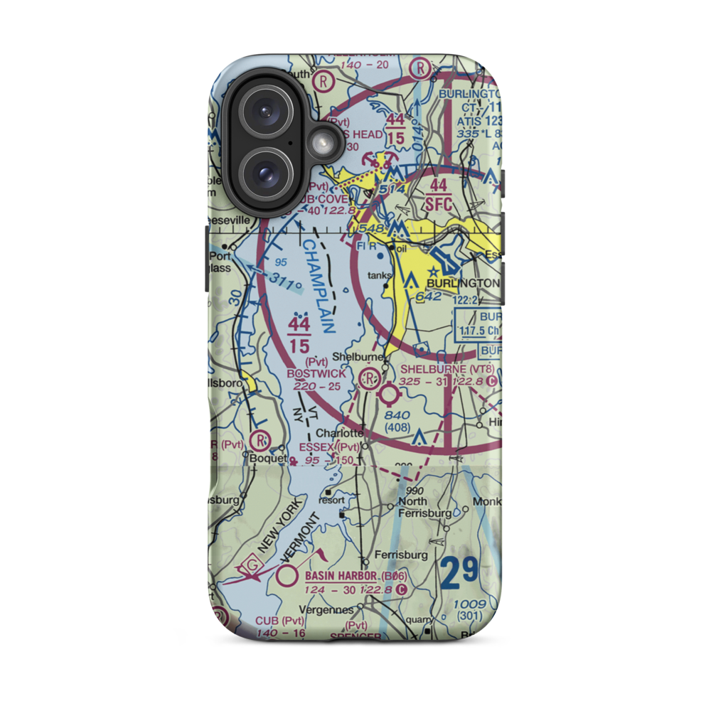 Shelburne Farms Airport (VT22) VFR Sectional  Tough iPhone Case iPhone 16 Plus model shown