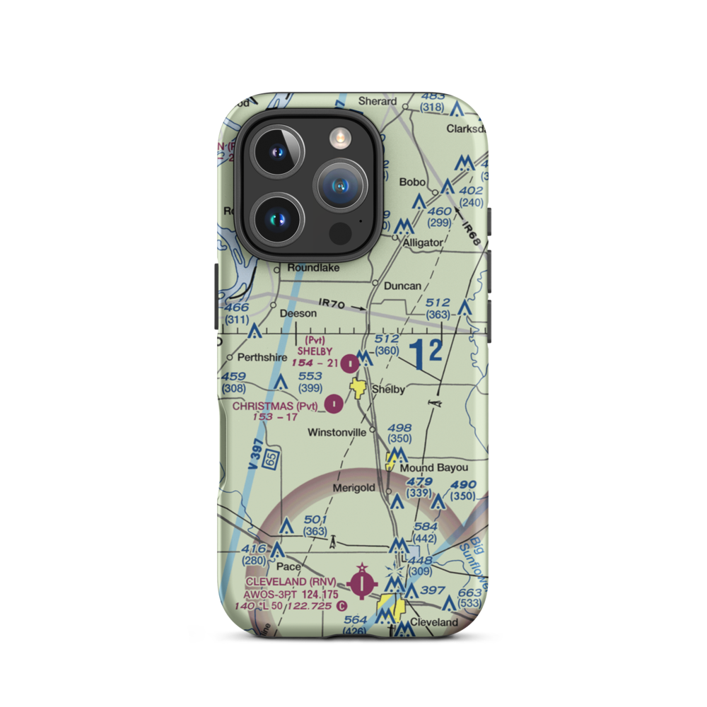 Shelby Air Service Airport (93MS) VFR Sectional  Tough iPhone Case iPhone 16 Pro model shown