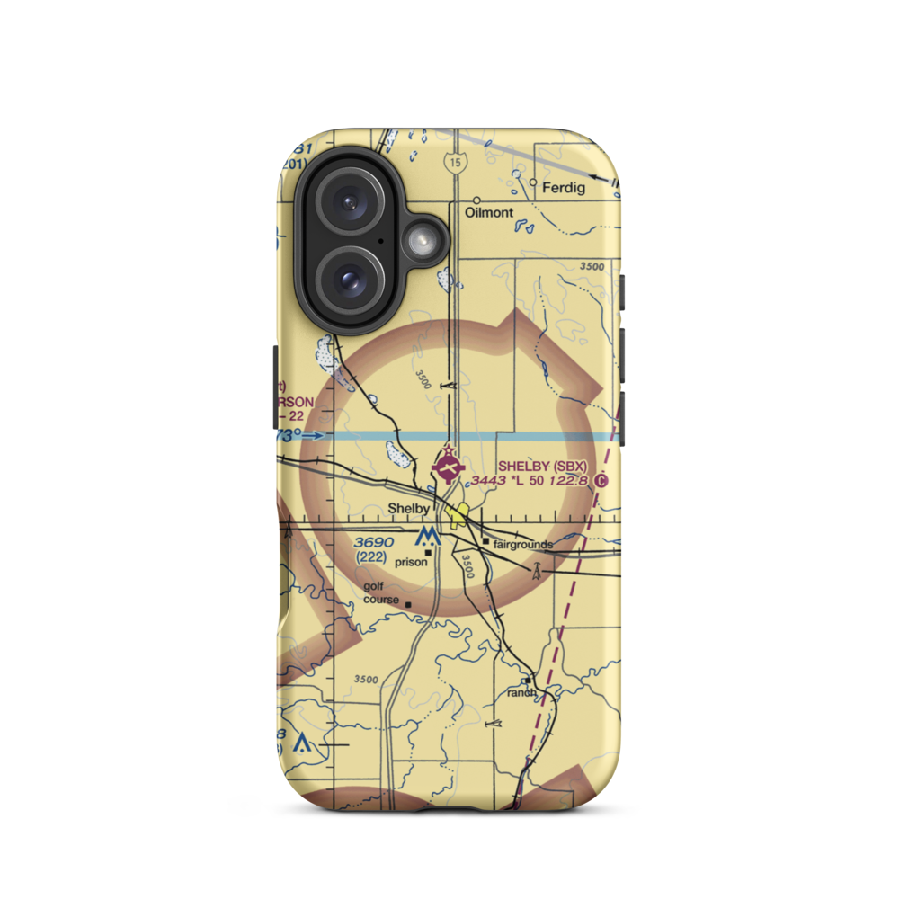Shelby Airport (SBX) VFR Sectional  Tough iPhone Case iPhone 16 model shown