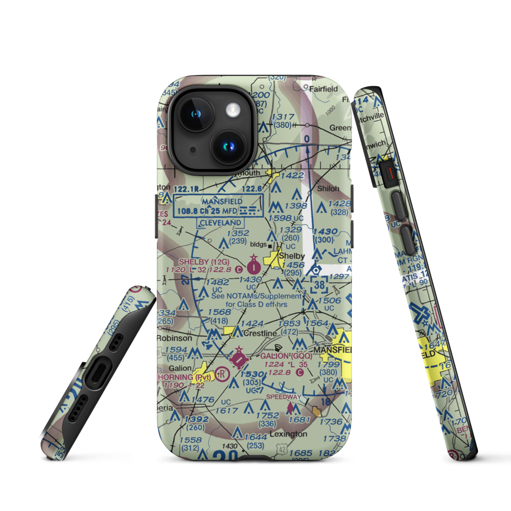 Shelby Community Airport (12G) VFR Sectional  Tough iPhone Case iPhone 15 model shown