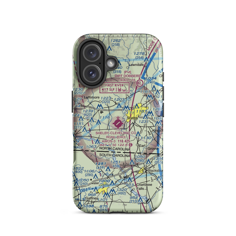 Shelby-Cleveland County Regional Airport (EHO) VFR Sectional  Tough iPhone Case iPhone 16 model shown