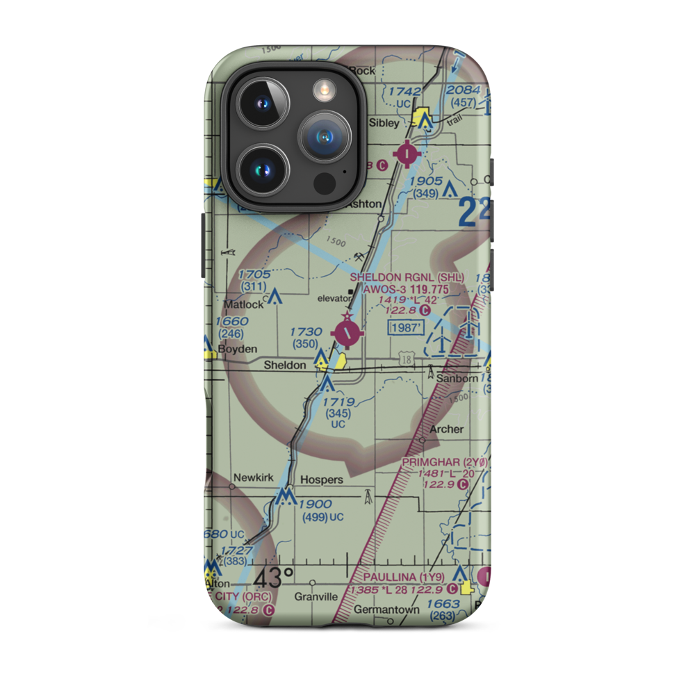 Sheldon Regional Airport (SHL) VFR Sectional  Tough iPhone Case iPhone 16 Pro Max model shown