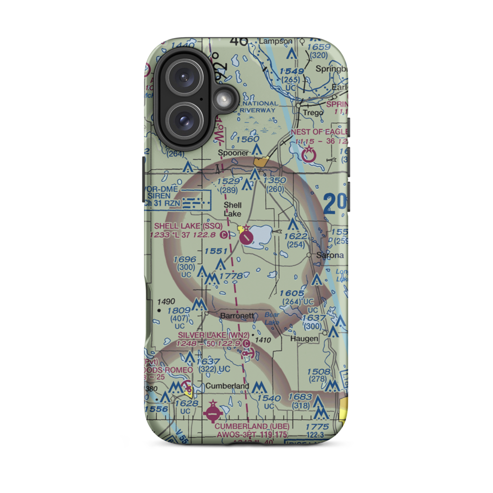 Shell Lake Municipal Airport (SSQ) VFR Sectional  Tough iPhone Case iPhone 16 Plus model shown