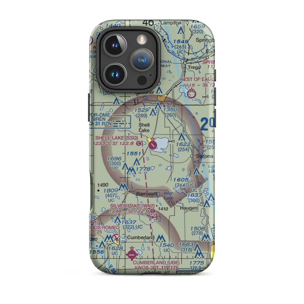 Shell Lake Municipal Airport (SSQ) VFR Sectional  Tough iPhone Case iPhone 16 Pro Max model shown