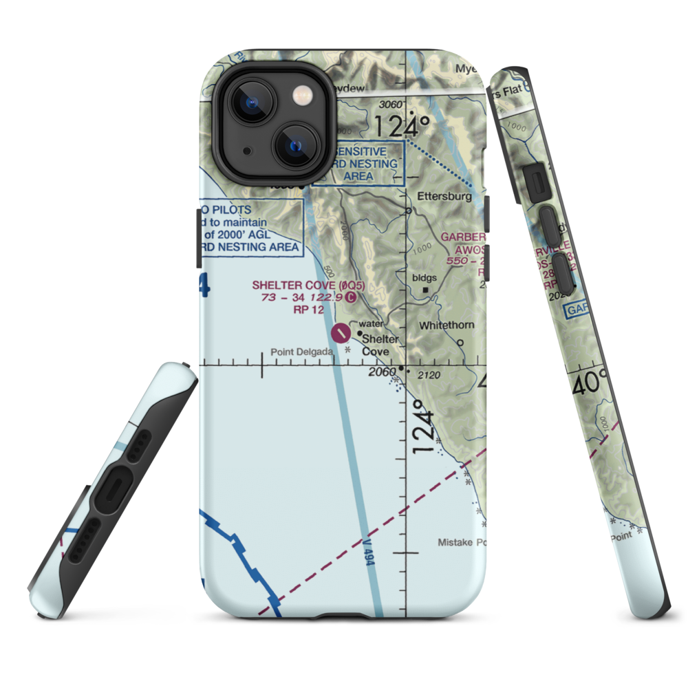 Shelter Cove Airport (0Q5) VFR Sectional  Tough iPhone Case iPhone 14 Plus model shown