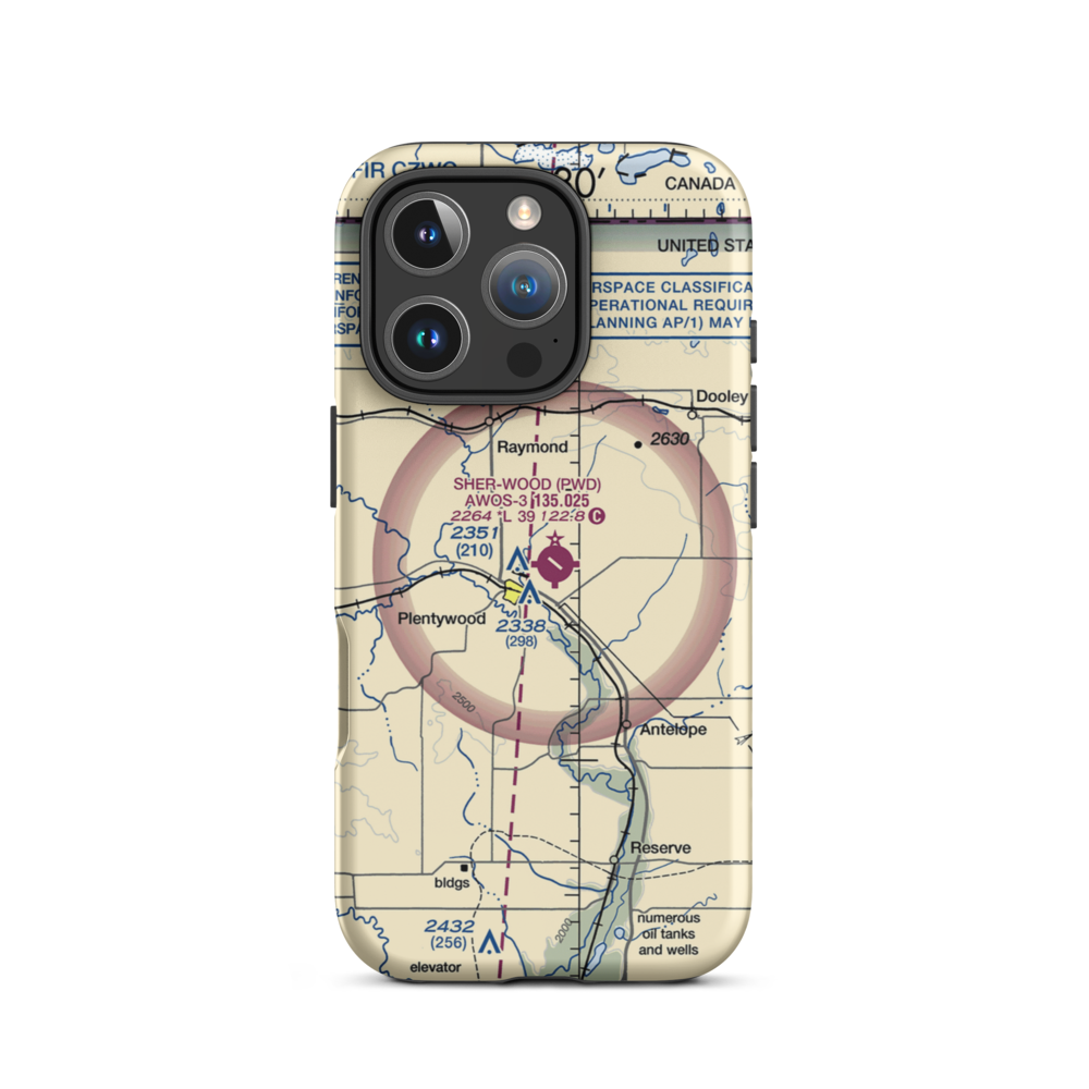 Sher-Wood Airport (PWD) VFR Sectional  Tough iPhone Case iPhone 16 Pro model shown