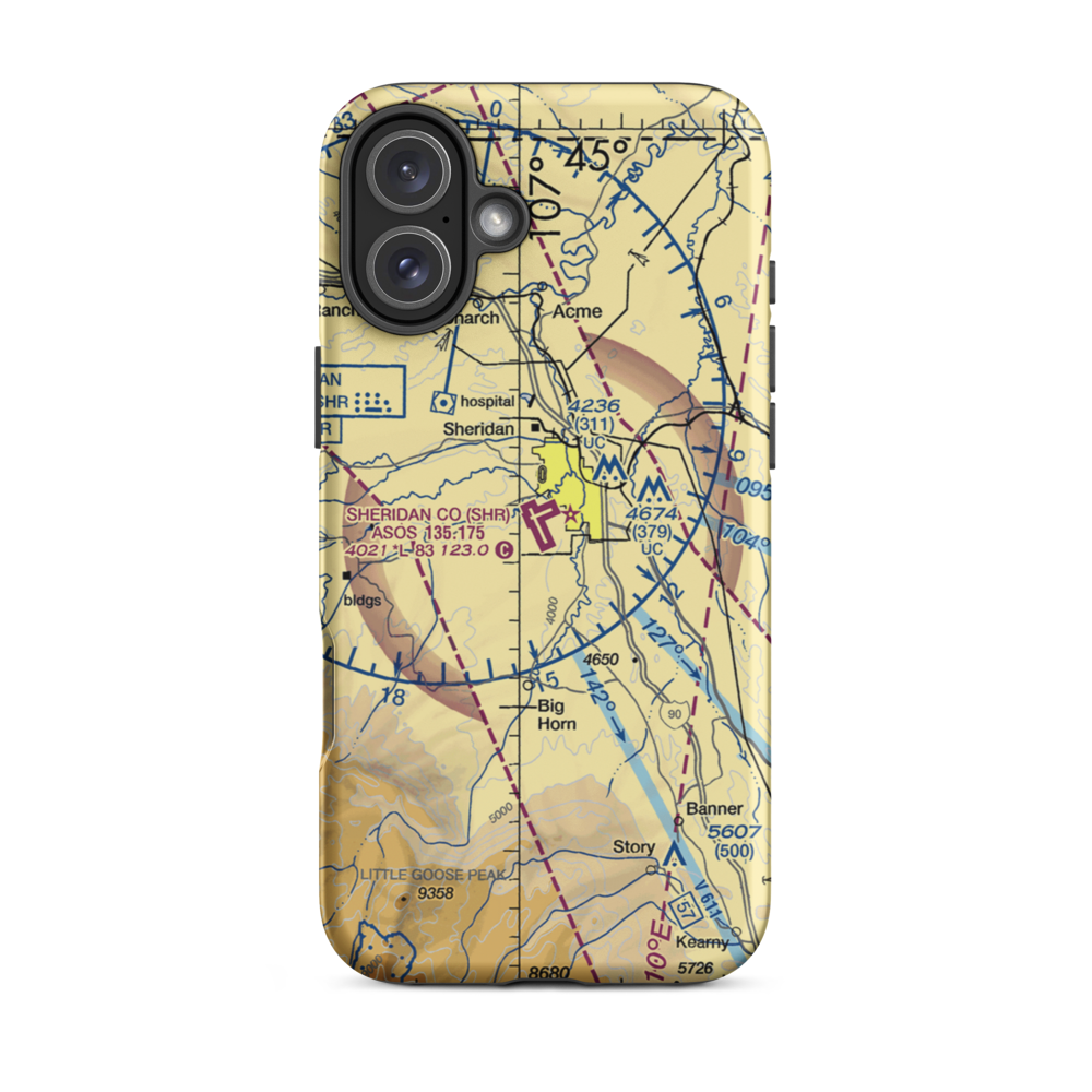 Sheridan County Airport (SHR) VFR Sectional  Tough iPhone Case iPhone 16 Plus model shown
