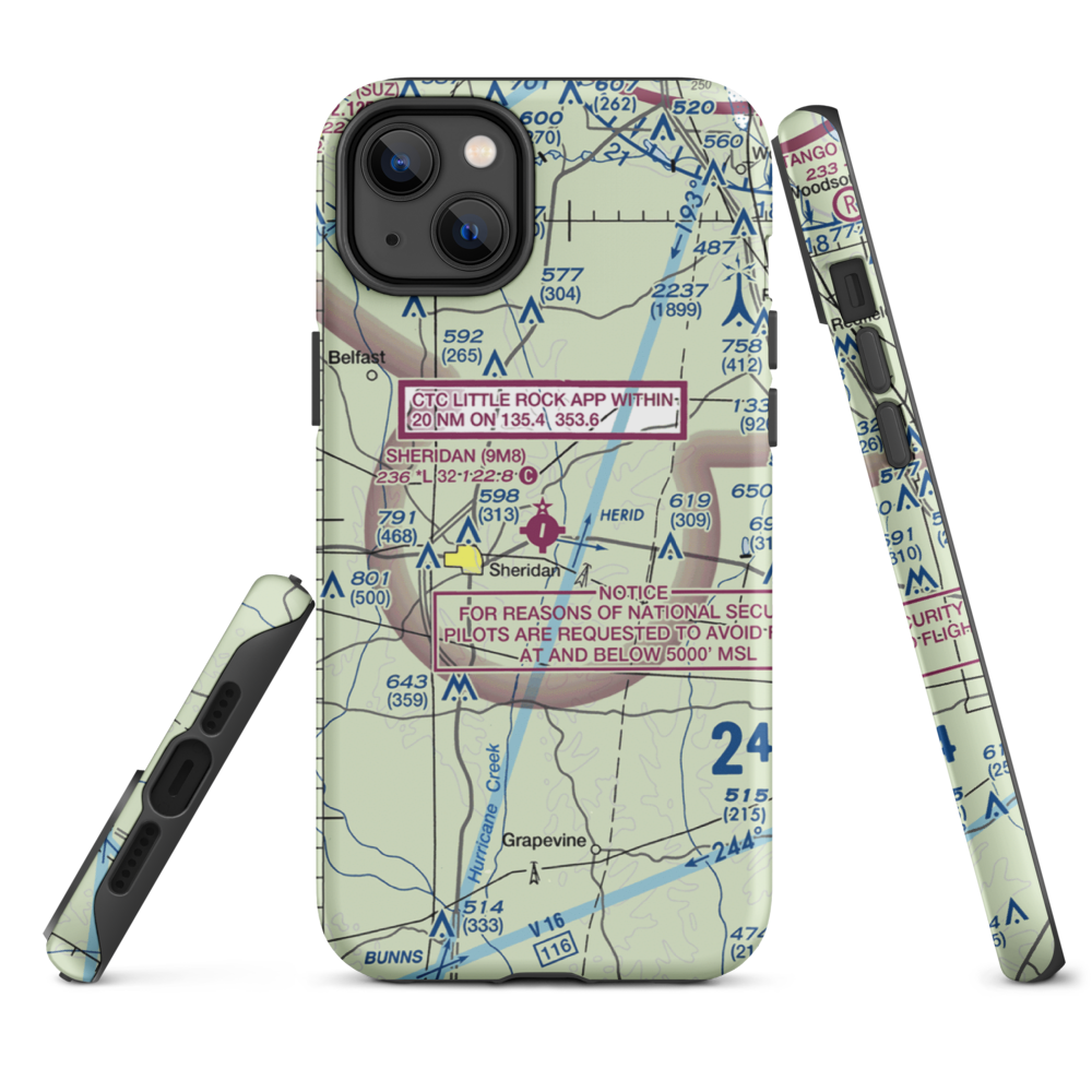 Sheridan Municipal Airport (9M8) VFR Sectional  Tough iPhone Case iPhone 14 Plus model shown