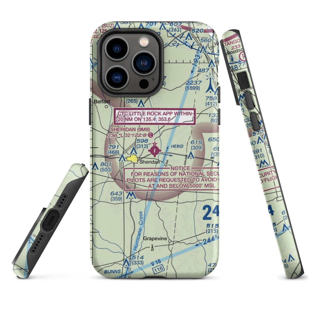 Sheridan Municipal Airport (9M8) VFR Sectional  Tough iPhone Case iPhone 14 Pro Max model shown
