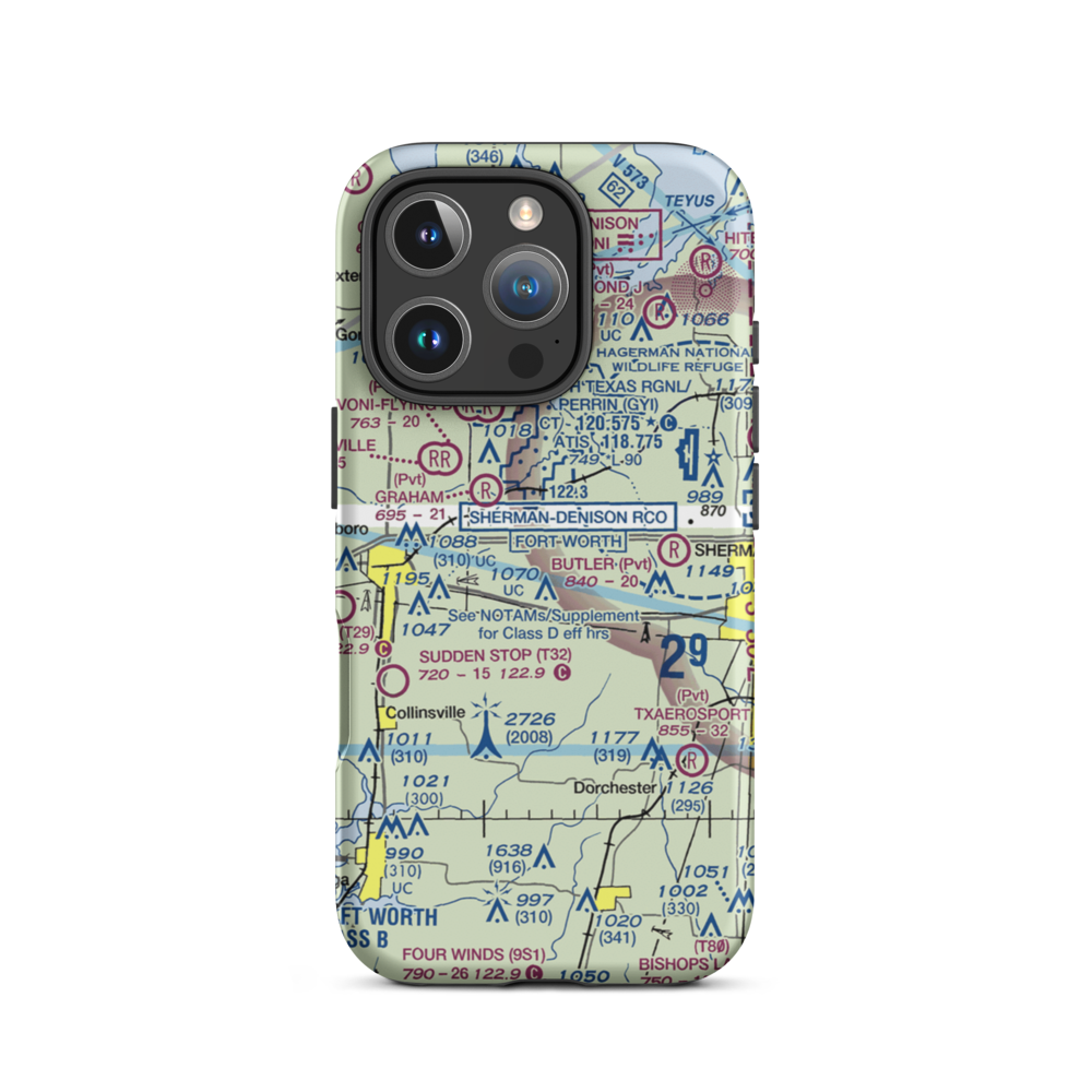 Sherman (Frog Pond) Airport (14XA) VFR Sectional  Tough iPhone Case iPhone 16 Pro model shown