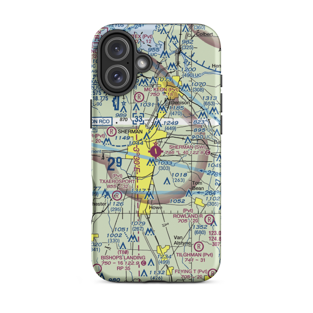 Sherman Municipal Airport (SWI) VFR Sectional  Tough iPhone Case iPhone 16 Plus model shown
