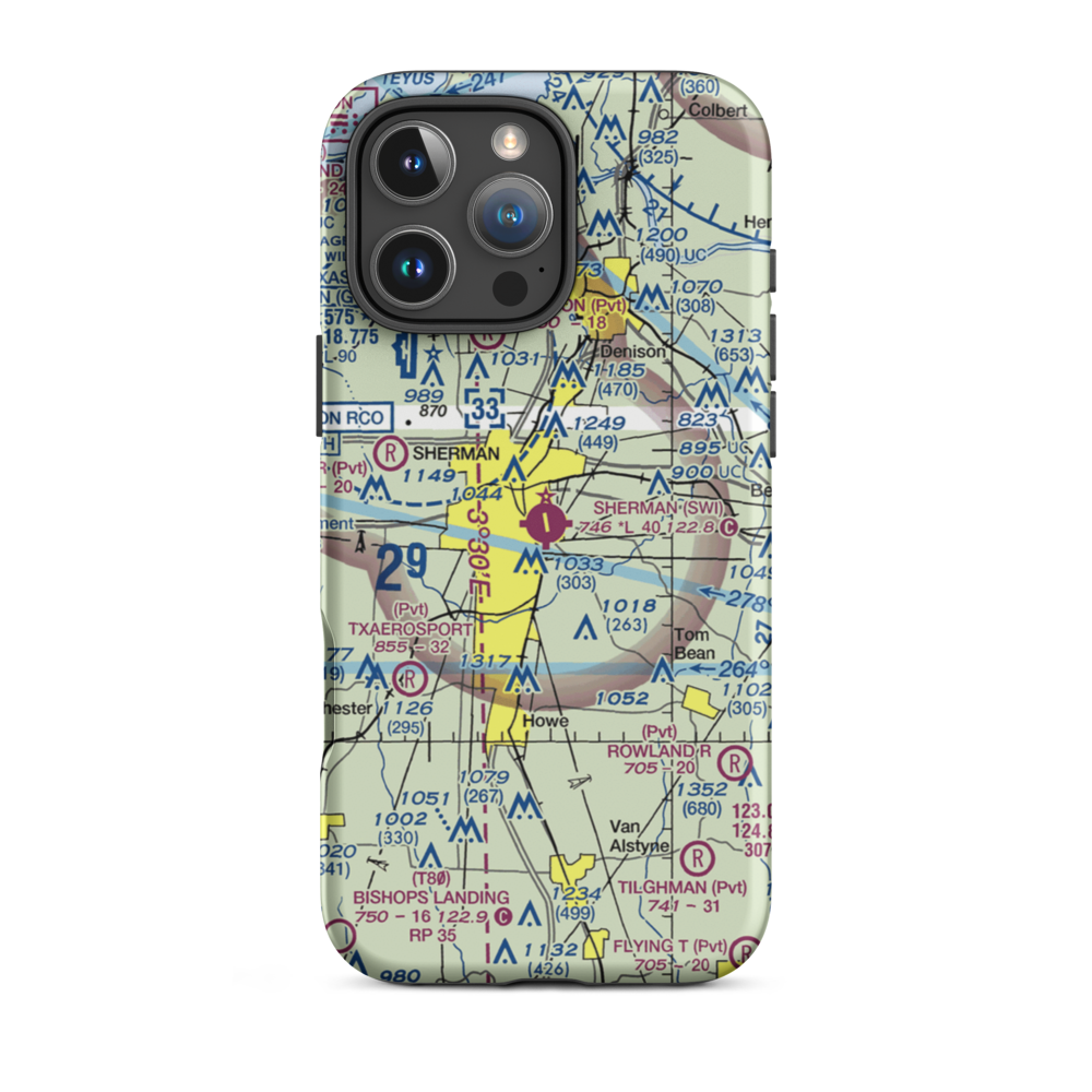 Sherman Municipal Airport (SWI) VFR Sectional  Tough iPhone Case iPhone 16 Pro Max model shown