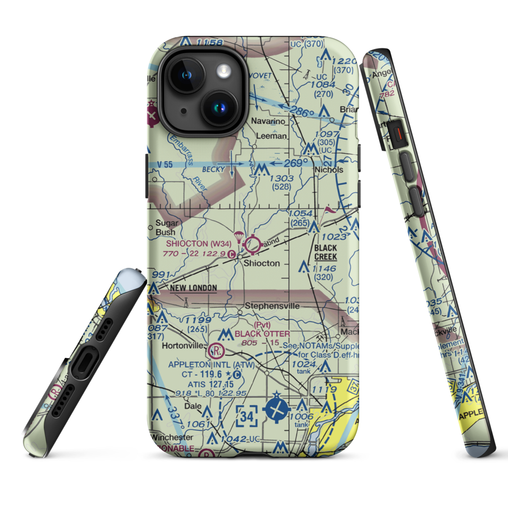 Shiocton Airport (W34) VFR Sectional  Tough iPhone Case iPhone 15 Plus model shown