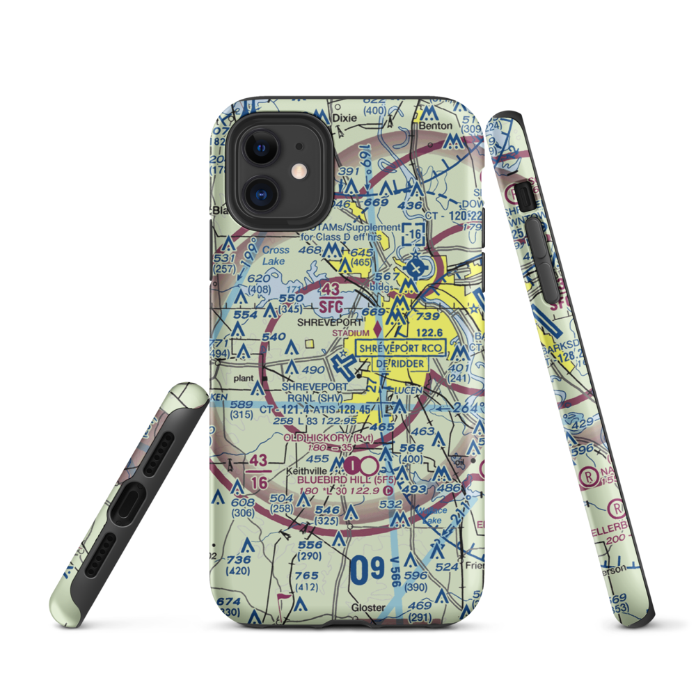 Shreveport Regional Airport (SHV) VFR Sectional  Tough iPhone Case iPhone 11 model shown