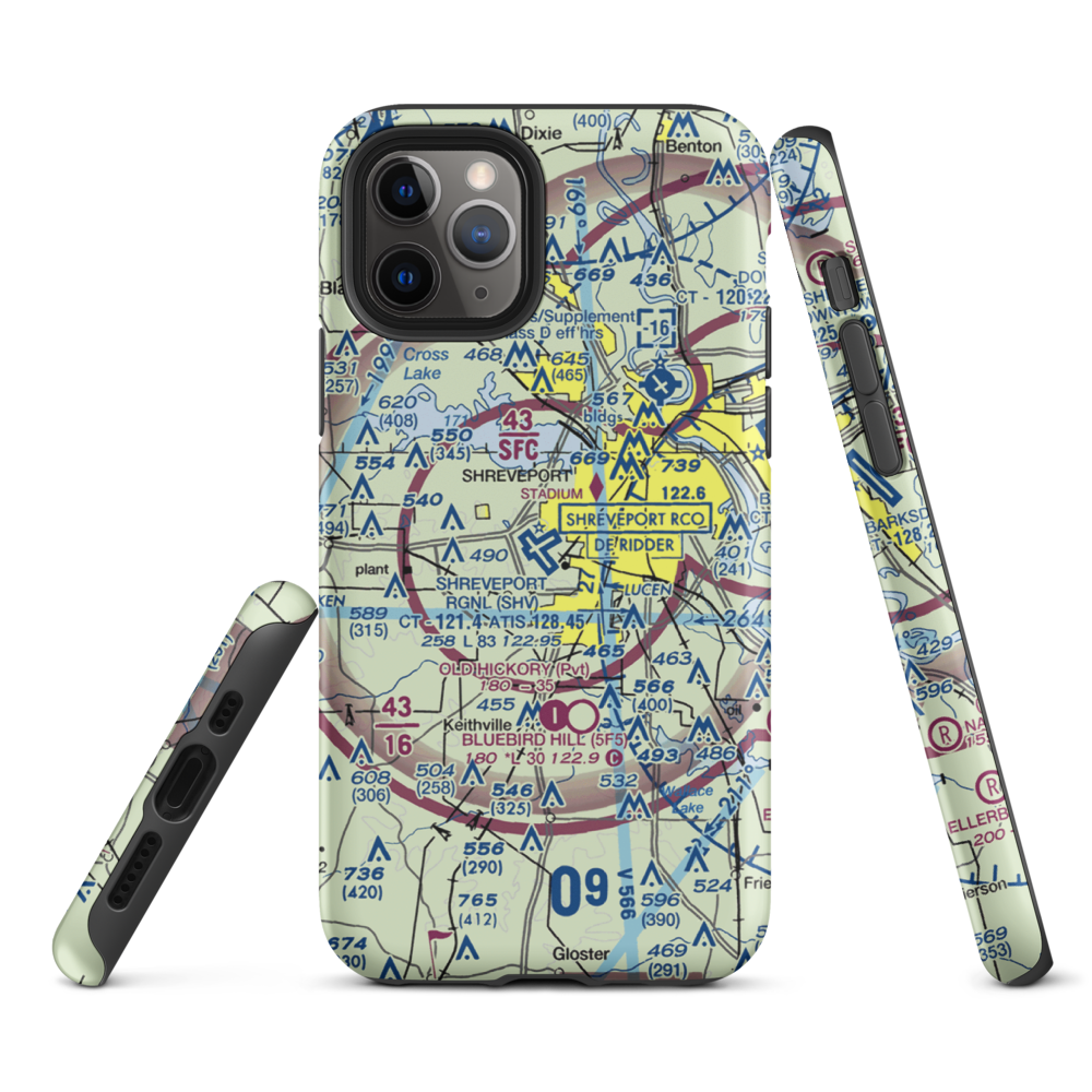 Shreveport Regional Airport (SHV) VFR Sectional  Tough iPhone Case iPhone 11 Pro model shown