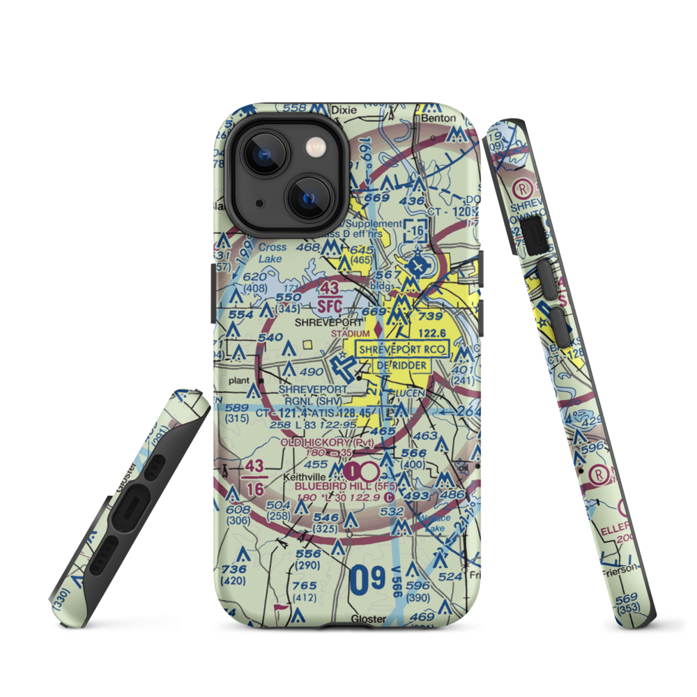 Shreveport Regional Airport (SHV) VFR Sectional  Tough iPhone Case iPhone 14 model shown