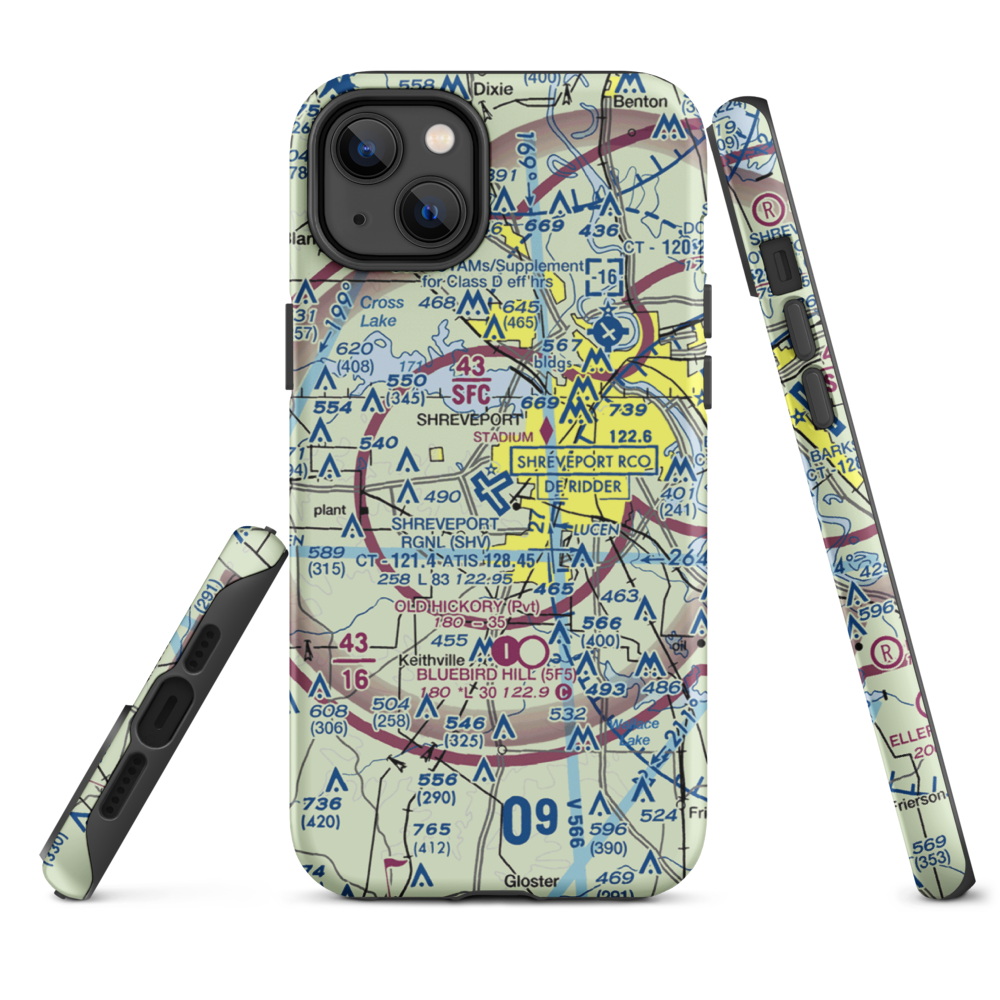 Shreveport Regional Airport (SHV) VFR Sectional  Tough iPhone Case iPhone 14 Plus model shown