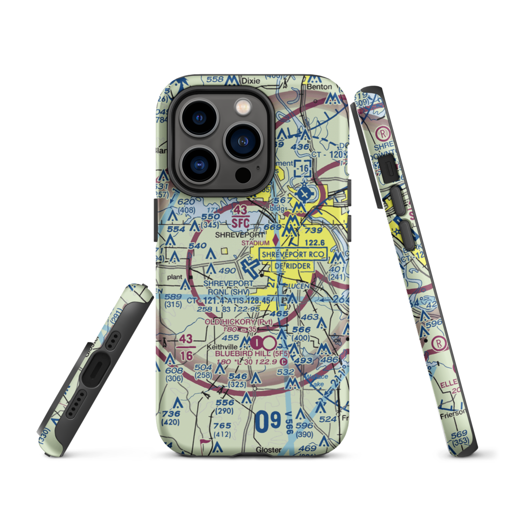 Shreveport Regional Airport (SHV) VFR Sectional  Tough iPhone Case iPhone 14 Pro model shown