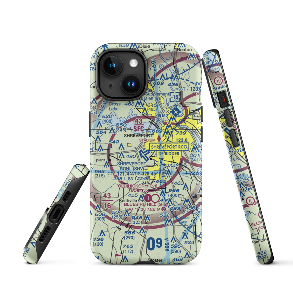 Shreveport Regional Airport (SHV) VFR Sectional  Tough iPhone Case iPhone 15 model shown