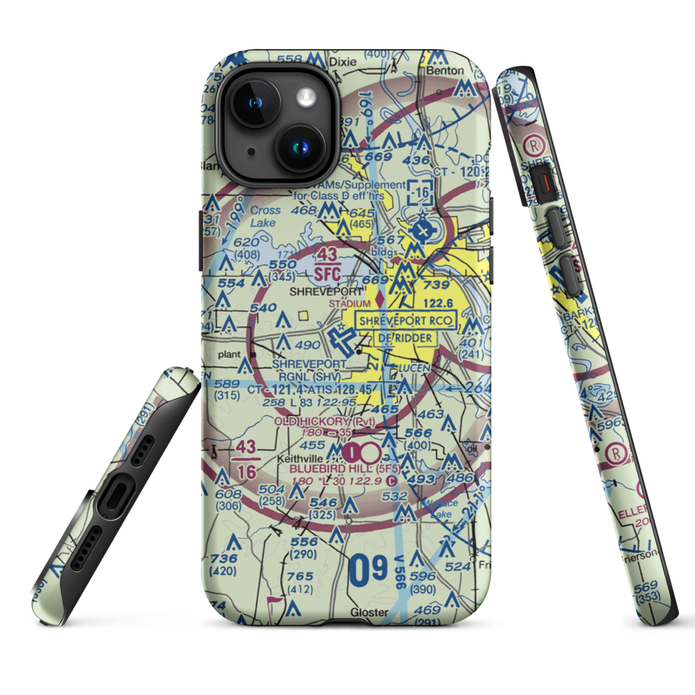 Shreveport Regional Airport (SHV) VFR Sectional  Tough iPhone Case iPhone 15 Plus model shown