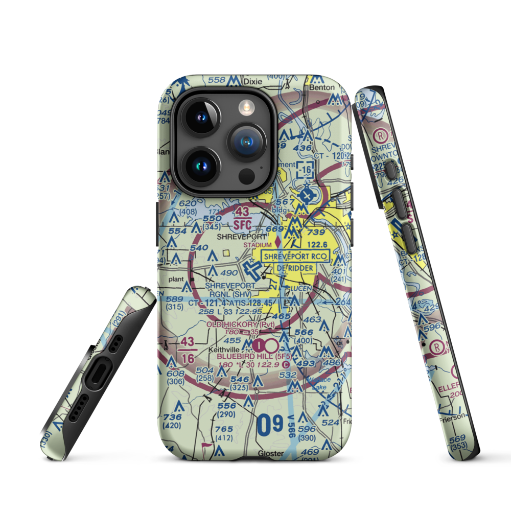 Shreveport Regional Airport (SHV) VFR Sectional  Tough iPhone Case iPhone 15 Pro model shown