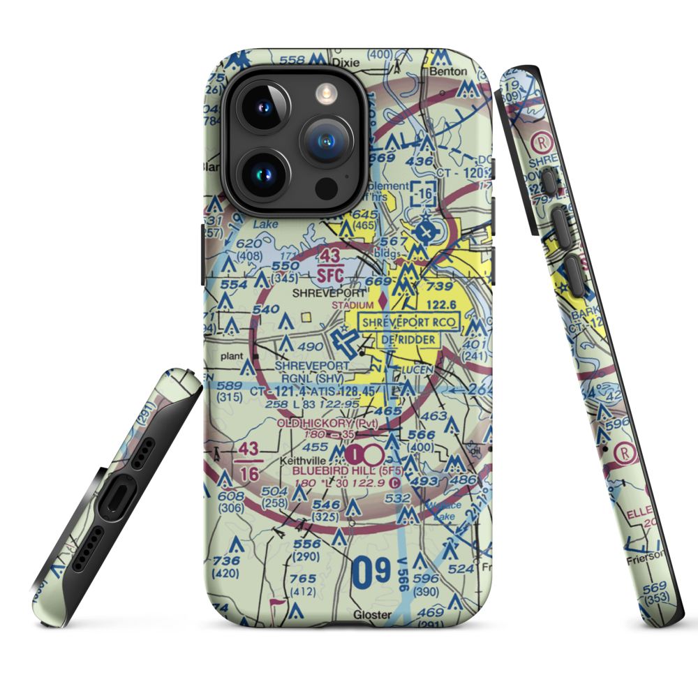 Shreveport Regional Airport (SHV) VFR Sectional  Tough iPhone Case iPhone 15 Pro Max model shown