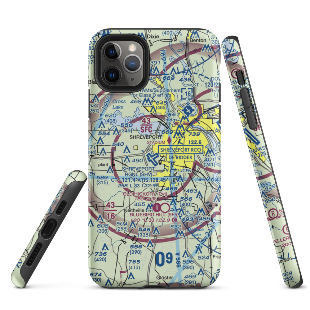 Shreveport Regional Airport (SHV) VFR Sectional  Tough iPhone Case iPhone 11 Pro Max model shown