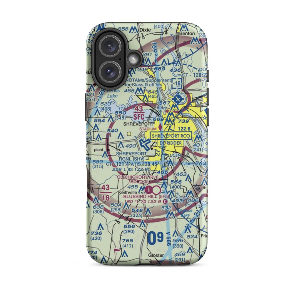 Shreveport Regional Airport (SHV) VFR Sectional  Tough iPhone Case iPhone 16 Plus model shown
