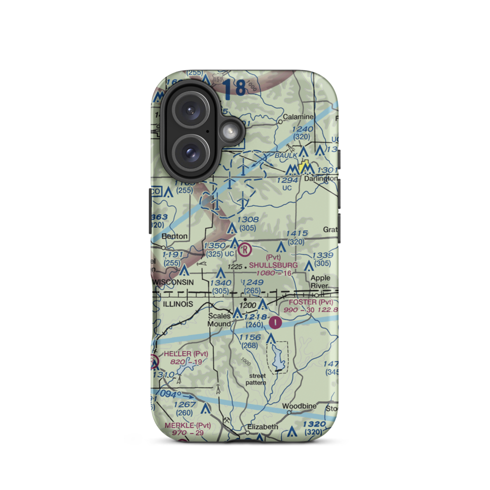 Shullsburg Airport (2WI2) VFR Sectional  Tough iPhone Case iPhone 16 model shown
