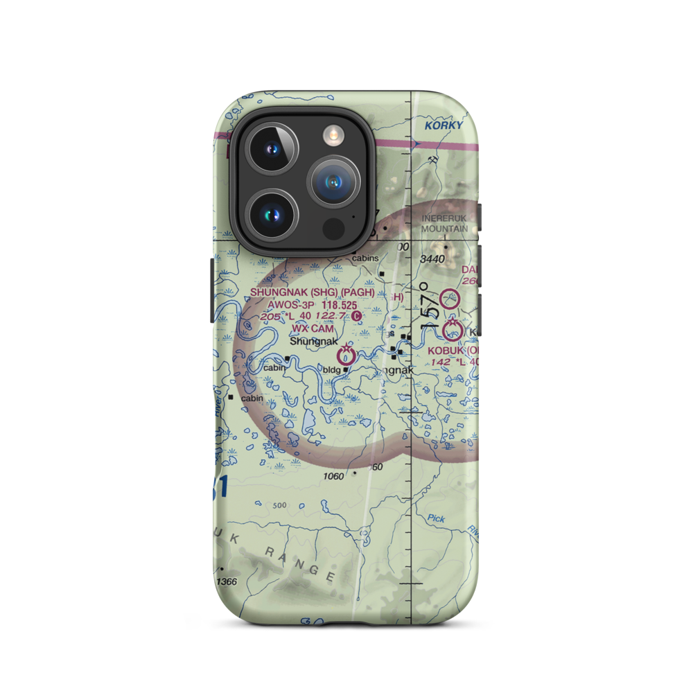Shungnak Airport (SHG) VFR Sectional  Tough iPhone Case iPhone 16 Pro model shown