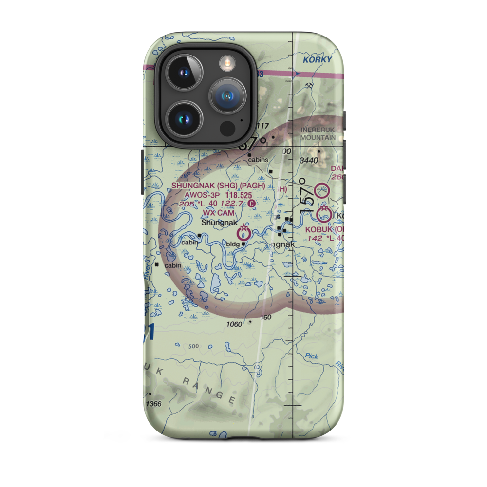 Shungnak Airport (SHG) VFR Sectional  Tough iPhone Case iPhone 16 Pro Max model shown
