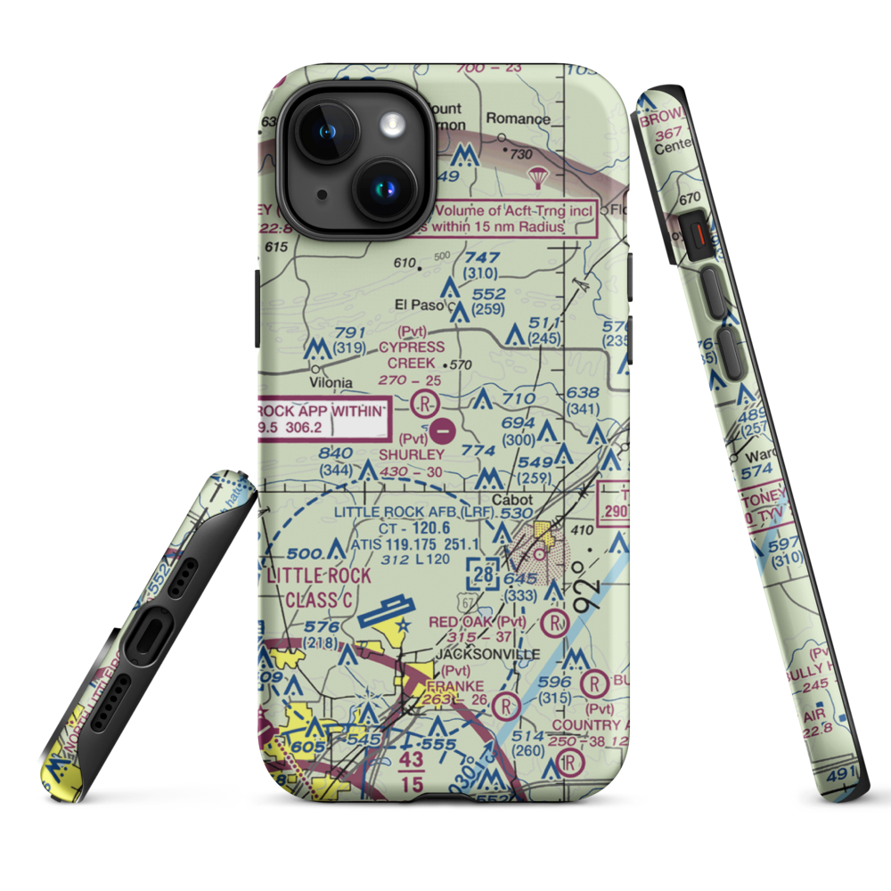 Shurley Field Airport (4AR1) VFR Sectional  Tough iPhone Case iPhone 15 Plus model shown
