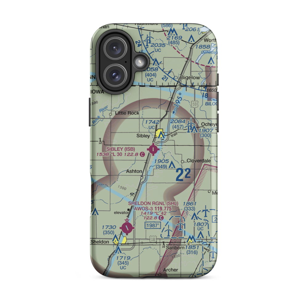 Sibley Municipal Airport (ISB) VFR Sectional  Tough iPhone Case iPhone 16 Plus model shown