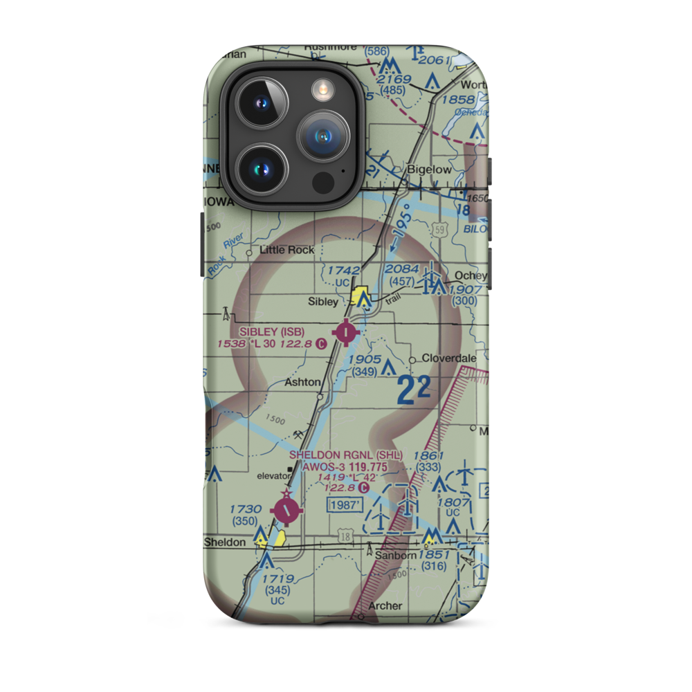 Sibley Municipal Airport (ISB) VFR Sectional  Tough iPhone Case iPhone 16 Pro Max model shown