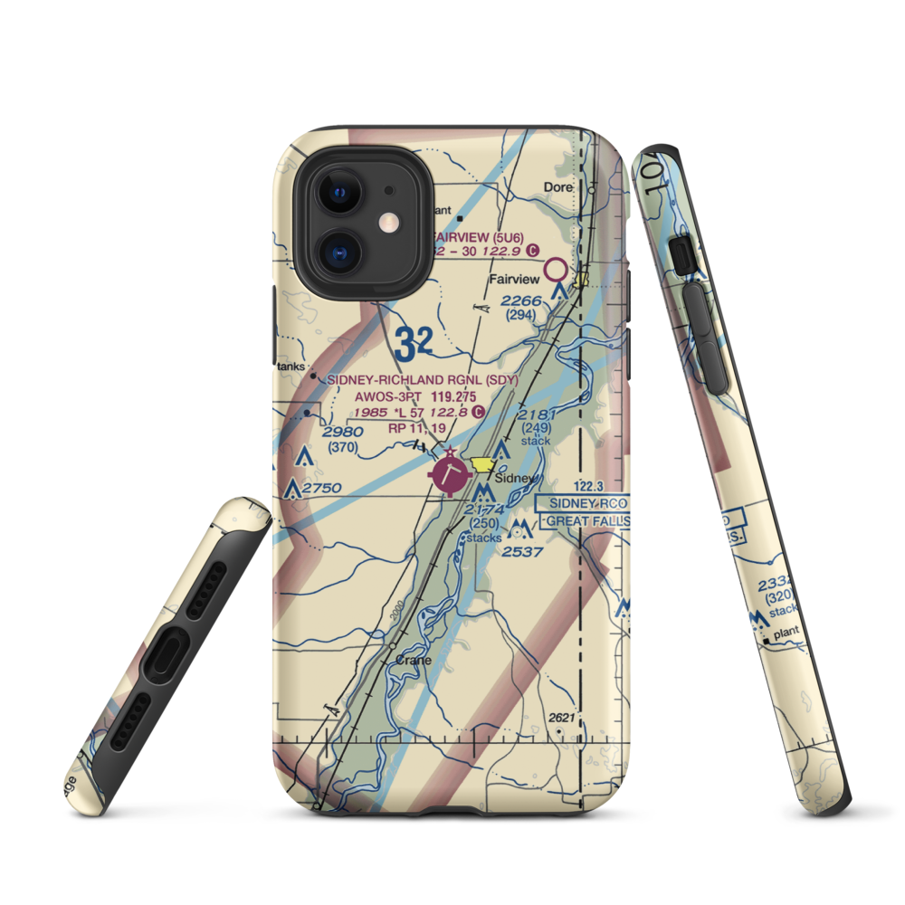 Sidney - Richland Regional Airport (SDY) VFR Sectional  Tough iPhone Case iPhone 11 model shown