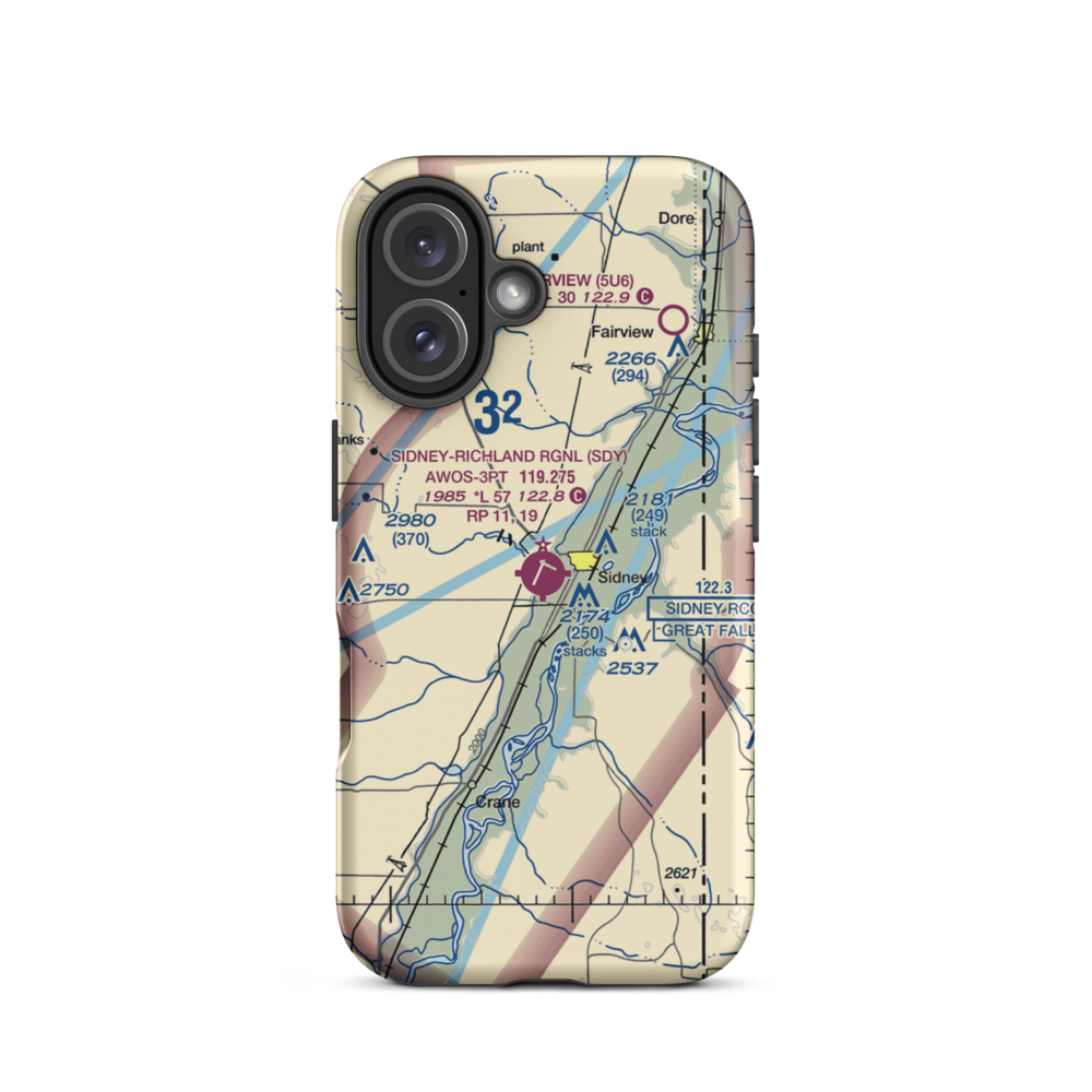 Sidney - Richland Regional Airport (SDY) VFR Sectional  Tough iPhone Case iPhone 16 model shown