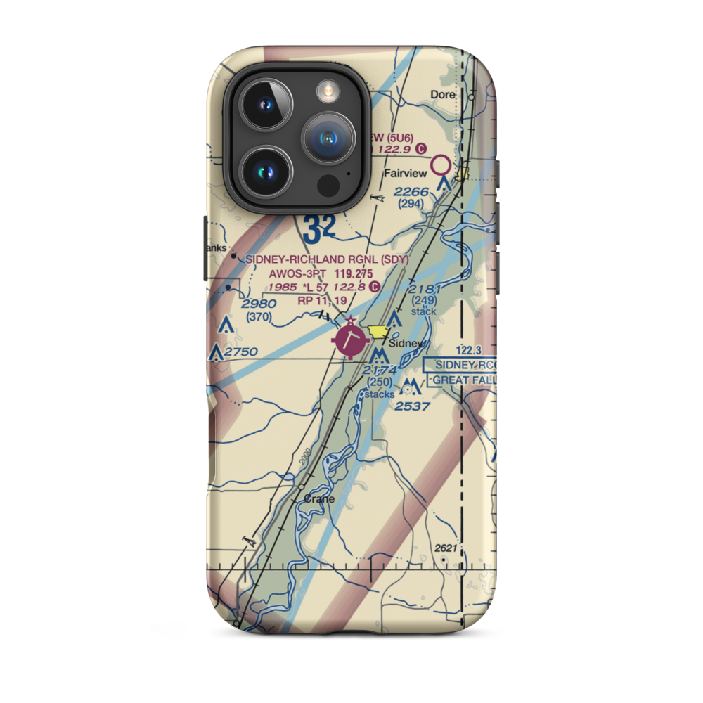 Sidney - Richland Regional Airport (SDY) VFR Sectional  Tough iPhone Case iPhone 16 Pro Max model shown