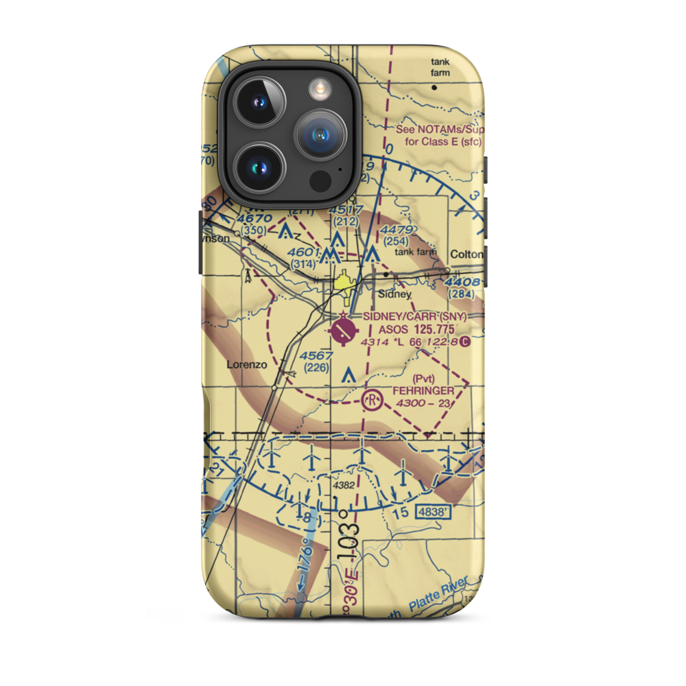 Sidney Municipal-Lloyd W Carr Field (SNY) VFR Sectional  Tough iPhone Case iPhone 16 Pro Max model shown