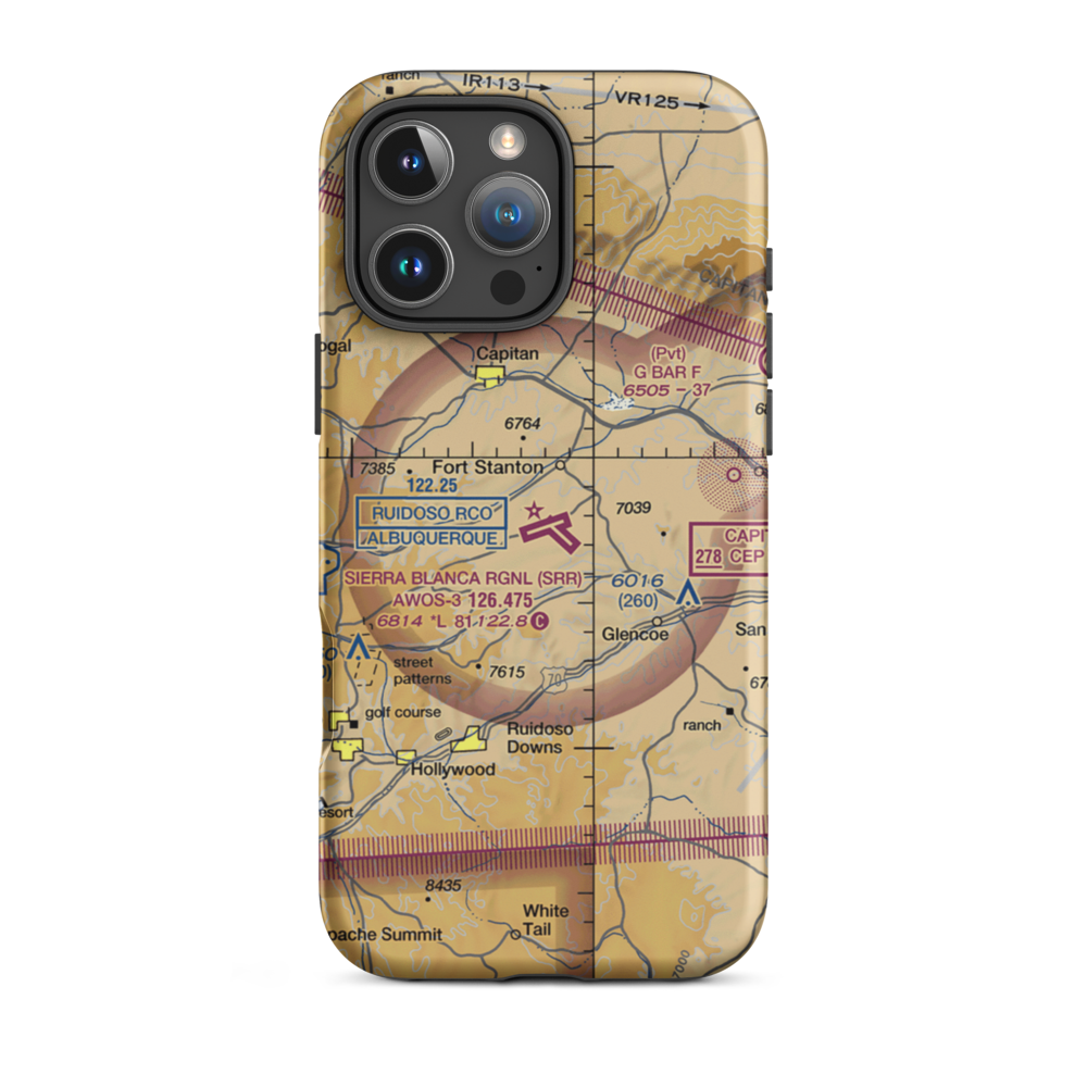 Sierra Blanca Regional Airport (SRR) VFR Sectional  Tough iPhone Case iPhone 16 Pro Max model shown